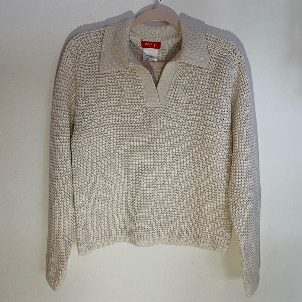 Cream Collared Knit Sweater